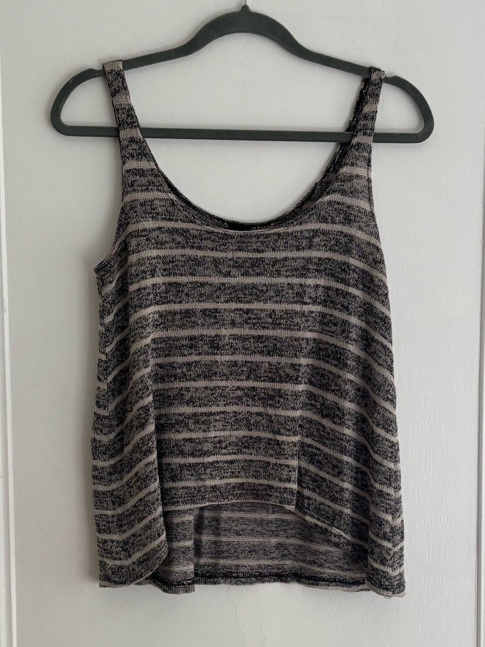 Striped Sleeveless Knit Tank Top - Black & Cream